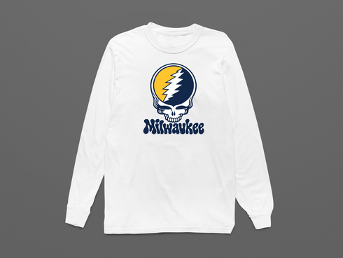 Milwaukee Baseball Stealie Grateful Dead Long-Sleeve — Milwaukee Brewers — White