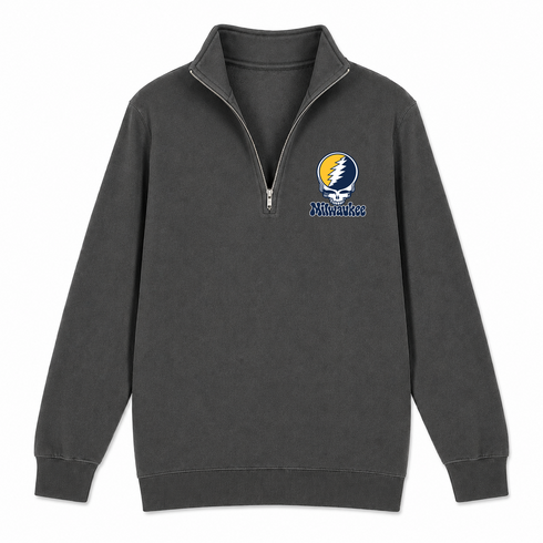 Milwaukee Baseball Stealie Grateful Dead Quarter-Zip — Milwaukee Brewers — Charcoal