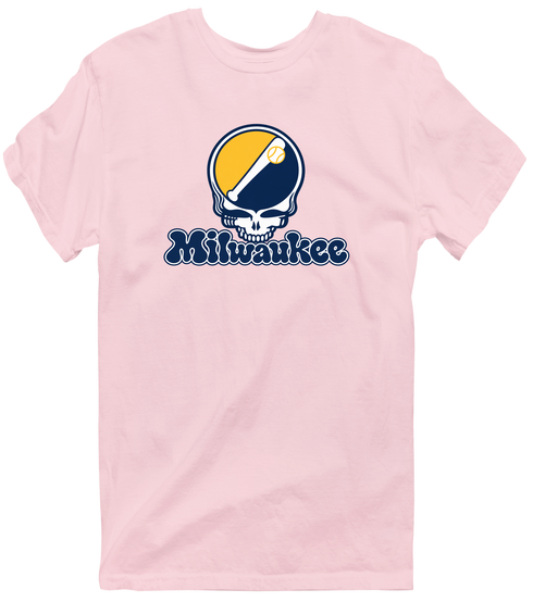 Milwaukee Baseball Stealie Grateful Dead T-Shirt — Milwaukee Brewers — Light Pink