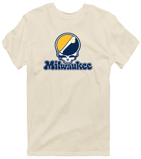 Milwaukee Baseball Stealie Grateful Dead T-Shirt — Milwaukee Brewers — Sand