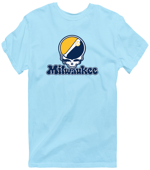 Milwaukee Baseball Stealie Grateful Dead T-Shirt — Milwaukee Brewers — Light Blue