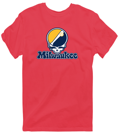 Milwaukee Baseball Stealie Grateful Dead T-Shirt — Milwaukee Brewers — Heather Red