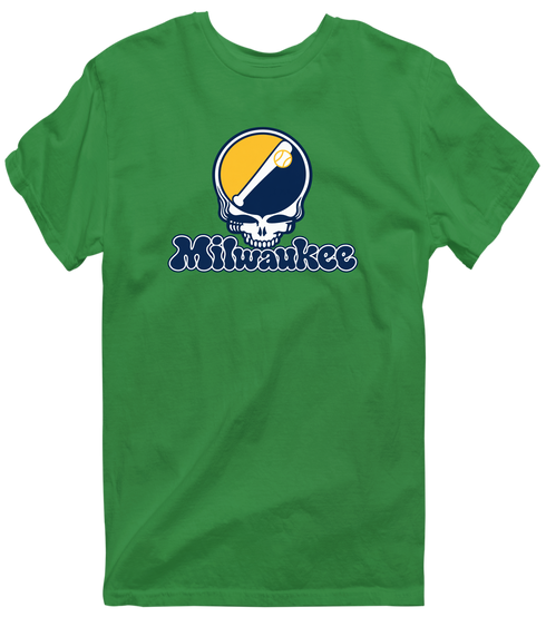 Milwaukee Baseball Stealie Grateful Dead T-Shirt — Milwaukee Brewers — Irish Green