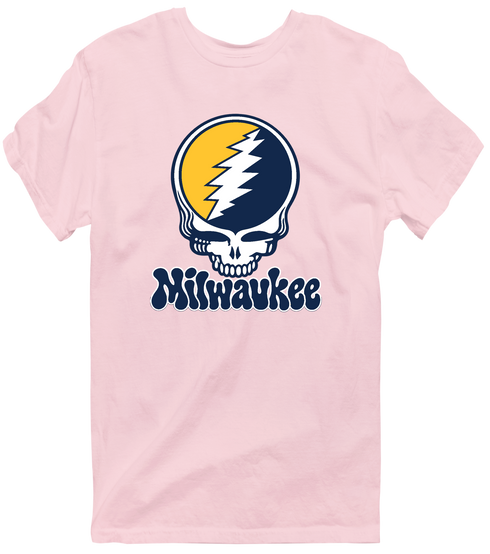 Milwaukee Baseball Stealie Grateful Dead T-Shirt — Milwaukee Brewers — Light Pink