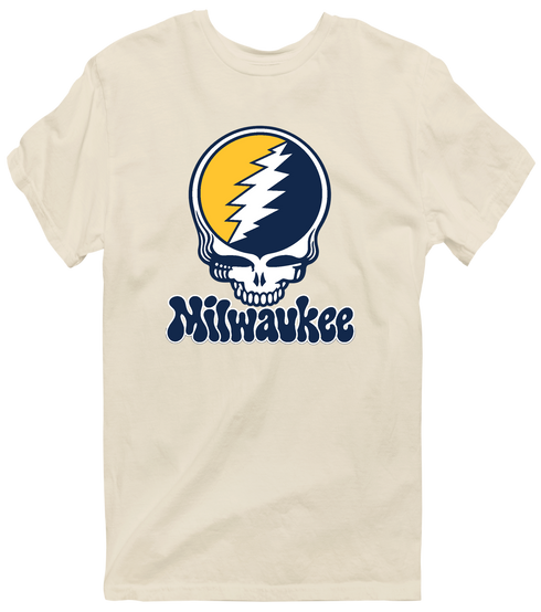 Milwaukee Baseball Stealie Grateful Dead T-Shirt — Milwaukee Brewers — Sand