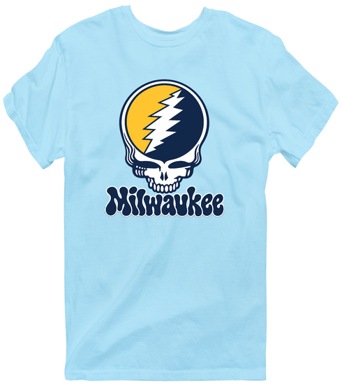 Milwaukee Baseball Stealie Grateful Dead T-Shirt — Milwaukee Brewers — Light Blue
