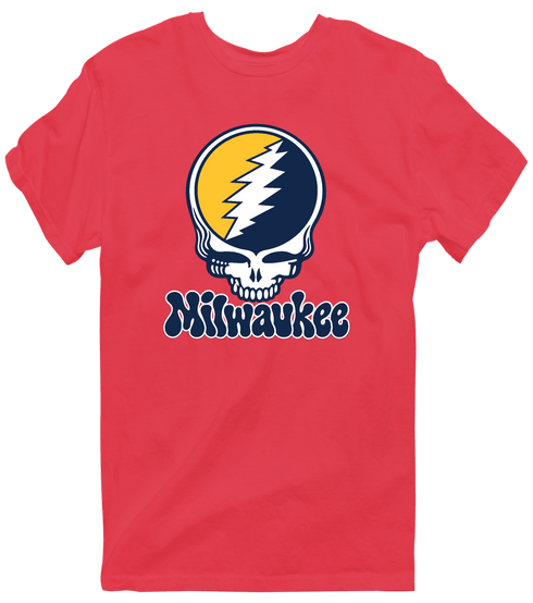 Milwaukee Baseball Stealie Grateful Dead T-Shirt — Milwaukee Brewers — Heather Red