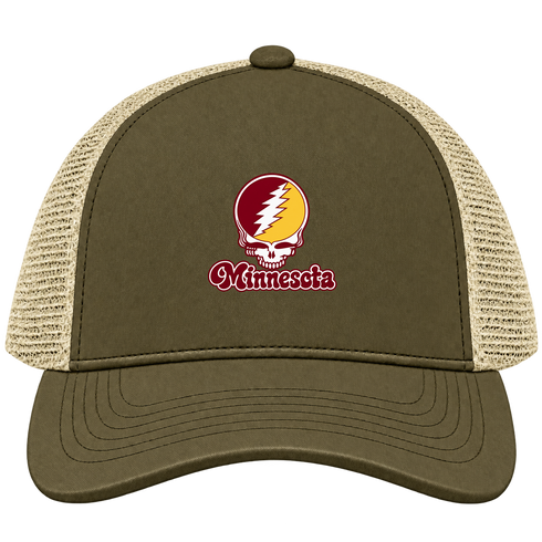 Minnesota Stealie Premium Unisex Trucker Cap — Design: Minnesota Duluth University of — Moss/Khaki