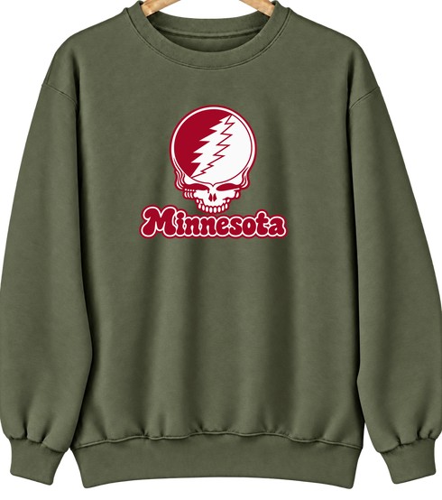 Minnesota Stealie Premium Unisex Crewneck — Design: Minnesota State University Moorhead — Military Green