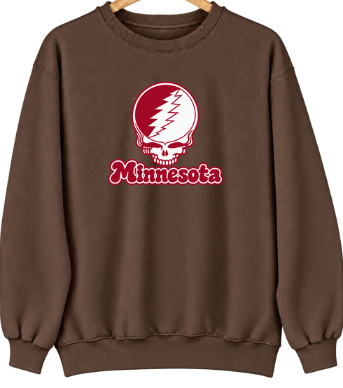 Minnesota Stealie Premium Unisex Crewneck — Design: Minnesota State University Moorhead — Brown