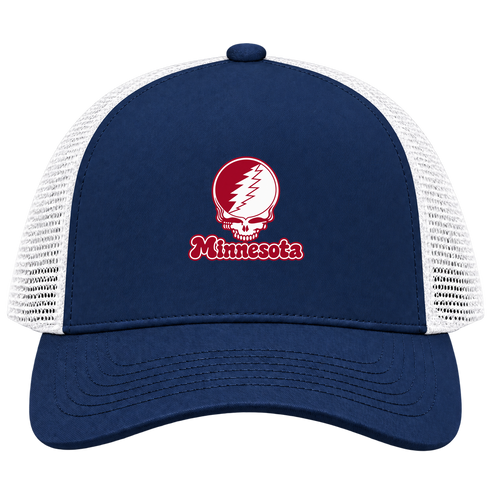 Minnesota Stealie Premium Unisex Trucker Cap — Design: Minnesota State University Moorhead — Navy/White