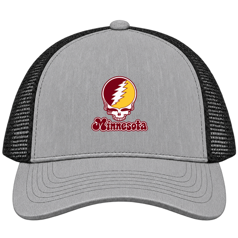 Minnesota Stealie Premium Unisex Trucker Cap — Design: Minnesota University of — Heather Grey/Black