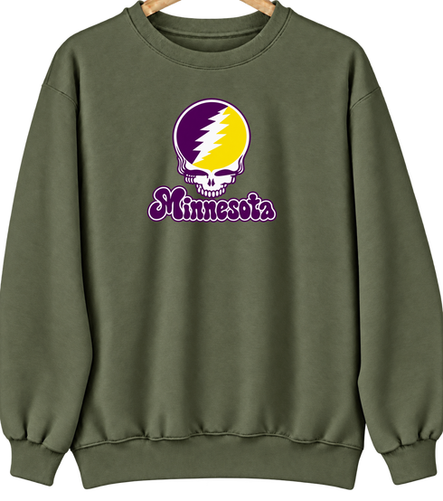 Minnesota Stealie Premium Unisex Crewneck — Design: Minnesota State University Mankato — Military Green