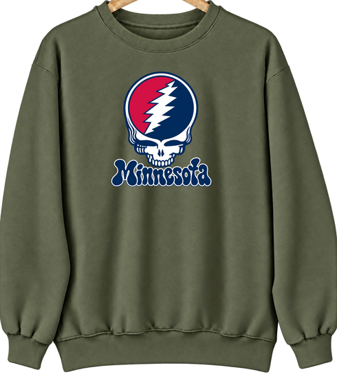 Minnesota Baseball Stealie Grateful Dead Crewneck — Minnesota Twins — Military Green
