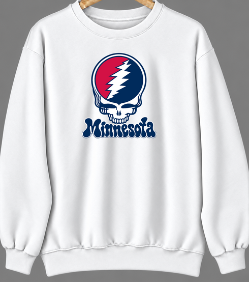 Minnesota Baseball Stealie Grateful Dead Crewneck — Minnesota Twins — White