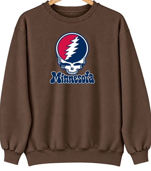 Minnesota Baseball Stealie Grateful Dead Crewneck — Minnesota Twins — Brown