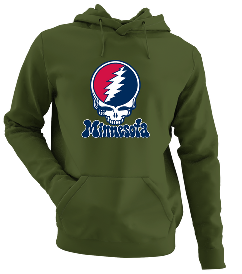 Minnesota Baseball Stealie Grateful Dead Hoodie — Minnesota Twins — Military Green