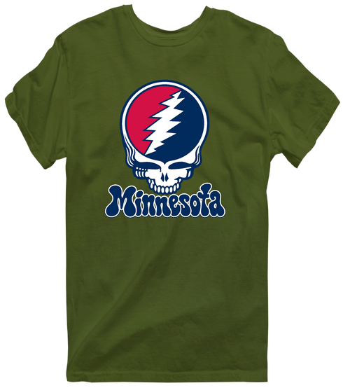 Minnesota Baseball Stealie Grateful Dead T-Shirt — Minnesota Twins — Military Green