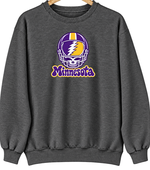 Minnesota Helmet Stealie Premium Unisex Crewneck — Minnesota Vikings — Dark Heather