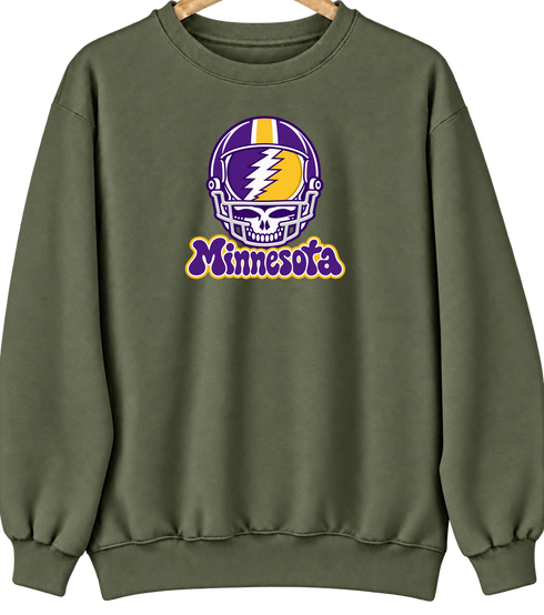 Minnesota Helmet Stealie Premium Unisex Crewneck — Minnesota Vikings — Military Green
