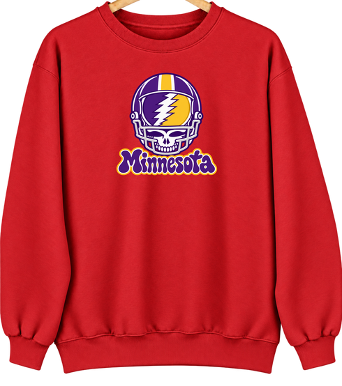 Minnesota Helmet Stealie Premium Unisex Crewneck — Minnesota Vikings — Red