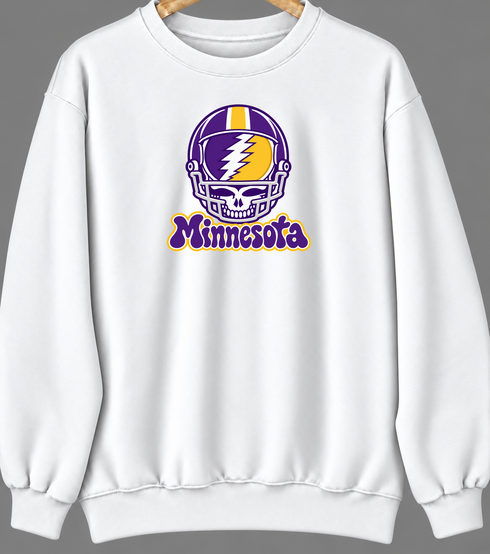 Minnesota Helmet Stealie Premium Unisex Crewneck — Minnesota Vikings — White