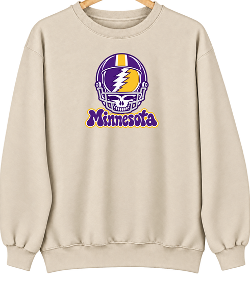Minnesota Helmet Stealie Premium Unisex Crewneck — Minnesota Vikings — Sand