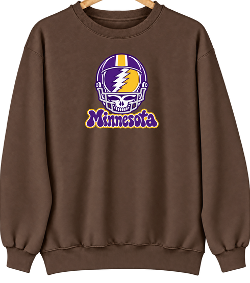 Minnesota Helmet Stealie Premium Unisex Crewneck — Minnesota Vikings — Brown