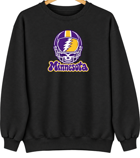 Minnesota Helmet Stealie Premium Unisex Crewneck — Minnesota Vikings — Black