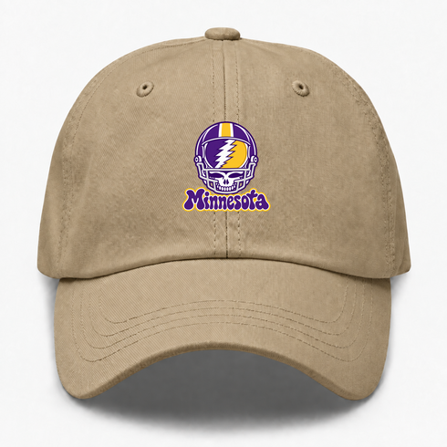 Minnesota Helmet Stealie Premium Unisex Dad Hat — Minnesota Vikings — Khaki