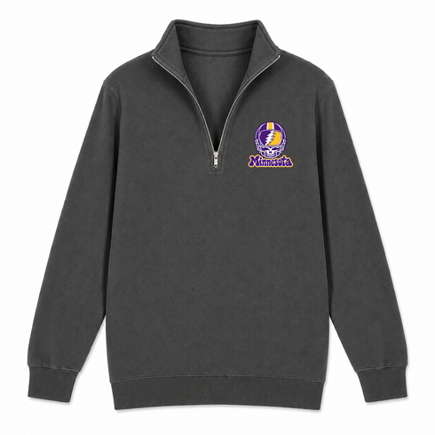 Minnesota Helmet Stealie Premium Unisex Quarter-Zip — Minnesota Vikings — Charcoal