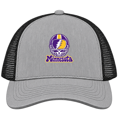 Minnesota Helmet Stealie Premium Unisex Trucker Cap — Minnesota Vikings — Heather Grey/Black
