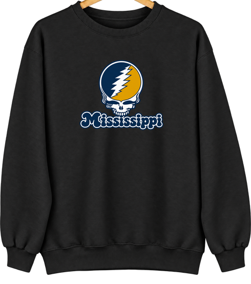 Mississippi Stealie Premium Unisex Crewneck — Design: Mississippi College — Black
