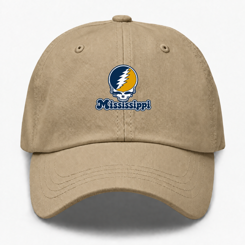 Mississippi Stealie Premium Unisex Dad Hat — Design: Mississippi College — Khaki