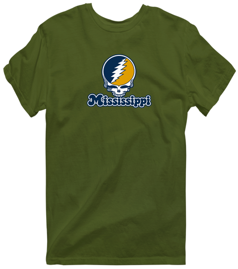 Mississippi Stealie Premium Unisex T-Shirt — Design: Mississippi College — Military Green
