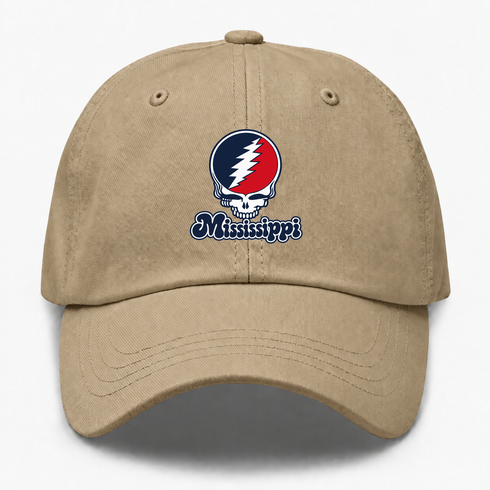 Mississippi Stealie Premium Unisex Dad Hat — Design: Mississippi University of — Khaki