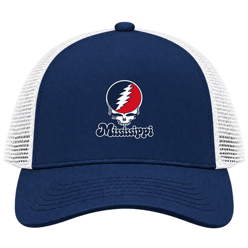 Mississippi Stealie Premium Unisex Trucker Cap — Design: Mississippi University of — Navy/White