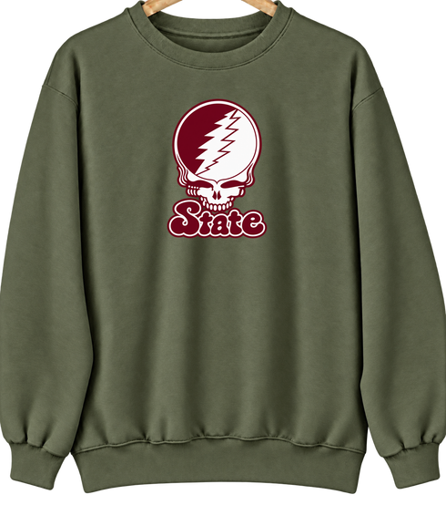 Mississippi State Stealie Premium Unisex Crewneck — Design: Mississippi State University — Military Green