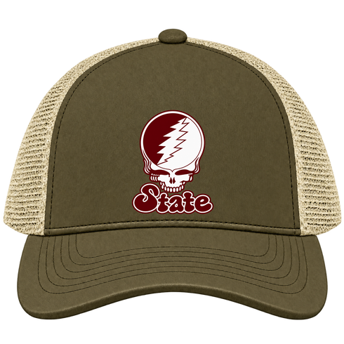Missouri Stealie Premium Unisex Trucker Cap — Design: Missouri State University — Moss/Khaki