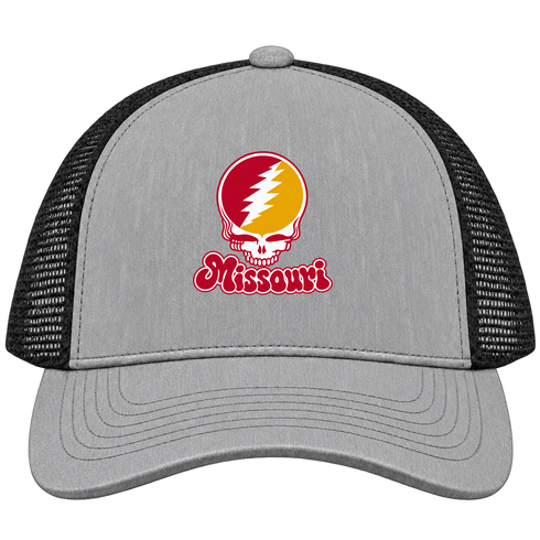 Missouri Stealie Premium Unisex Trucker Cap — Design: Missouri-St. Louis University of — Heather Grey/Black