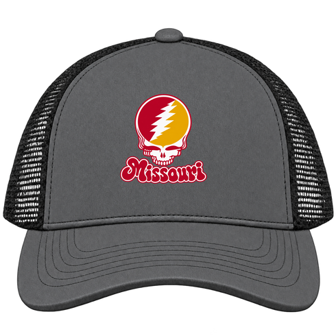 Missouri Stealie Premium Unisex Trucker Cap — Design: Missouri-St. Louis University of — Charcoal/Black
