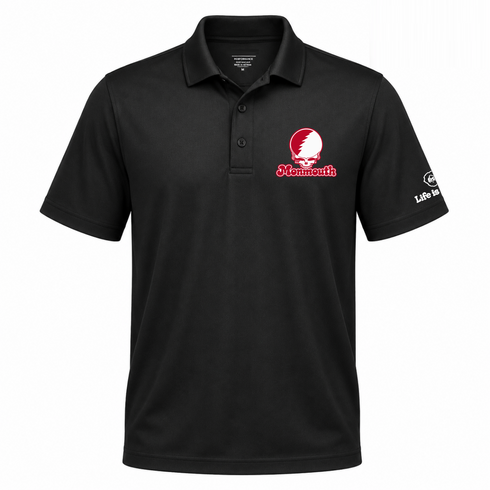 Monmouth Stealie Premium Unisex Polo — Design: Monmouth College — Black