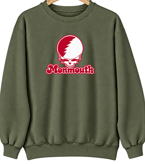 Monmouth Stealie Premium Unisex Crewneck — Design: Monmouth College — Military Green