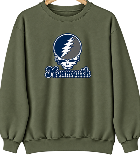Monmouth Stealie Premium Unisex Crewneck — Design: Monmouth University — Military Green