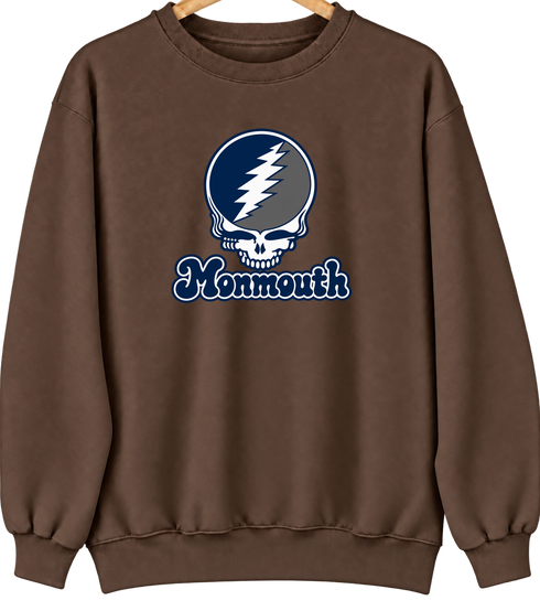 Monmouth Stealie Premium Unisex Crewneck — Design: Monmouth University — Brown