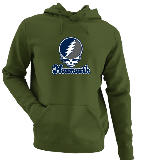 Monmouth Stealie Premium Unisex Hoodie — Design: Monmouth University — Military Green