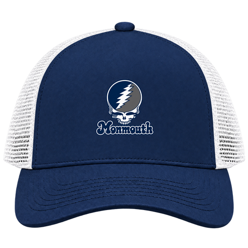 Monmouth Stealie Premium Unisex Trucker Cap — Design: Monmouth University — Navy/White