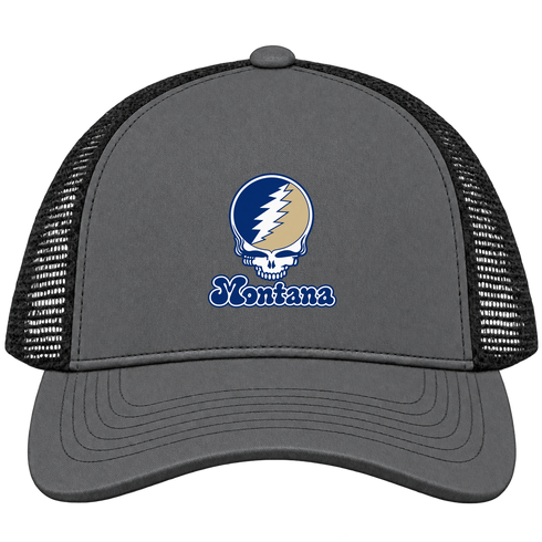 Montana Stealie Premium Unisex Trucker Cap — Design: Montana State University — Charcoal/Black