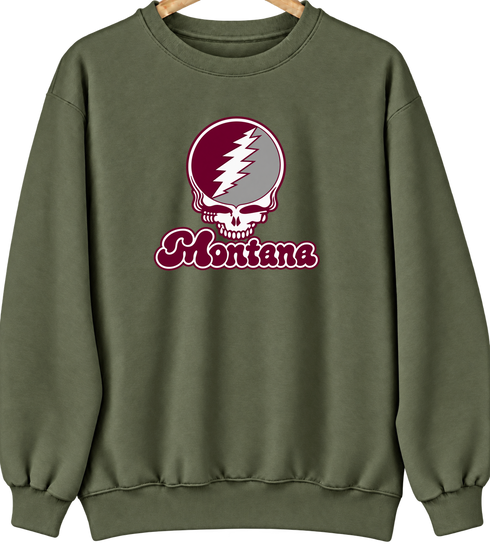 Montana Stealie Premium Unisex Crewneck — Design: Montana University of — Military Green