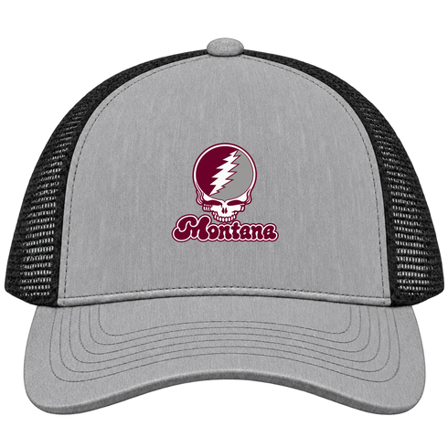 Montana Stealie Premium Unisex Trucker Cap — Design: Montana University of — Heather Grey/Black